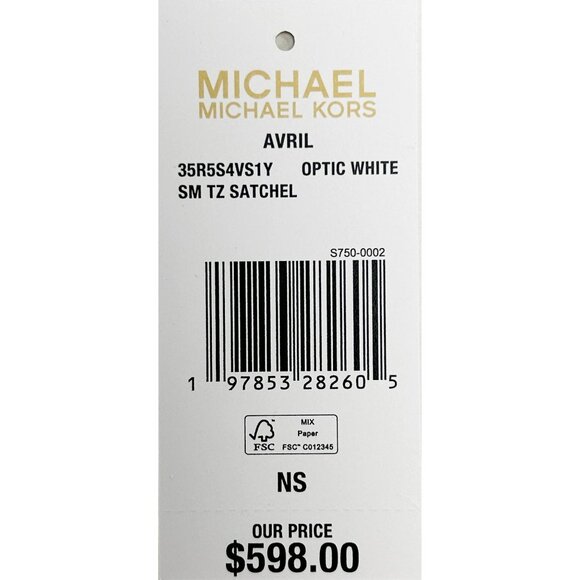 NEW  Michael Kors Avril Small Top Zip Satchel Crossbody Bag White Handbag Purse - Picture 5 of 5